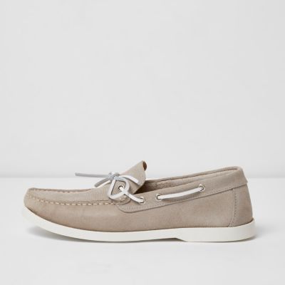 Light grey suede boat shoes